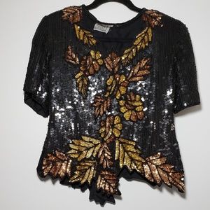 Vintage Sténay Fall Leaves Sequined Evening Top Sz S